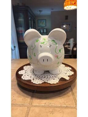 Vintage hand painted piggy bank with stopper